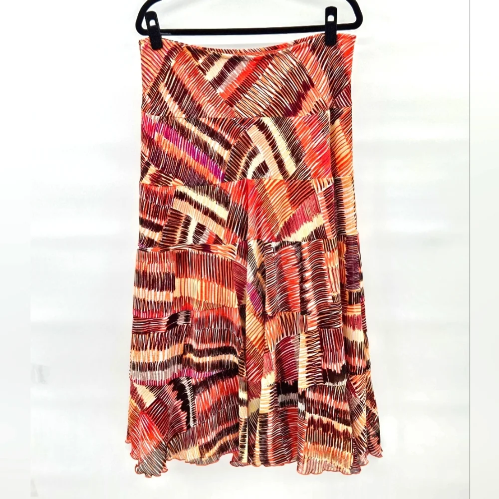 Hearts Of Palm Geometric Multicolor Midi‎ Skirt Size 12